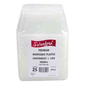 Re-Usable Microsafe Plastic Container 1000CC + Lids 25Pcs (RPC43)