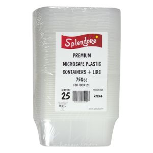 Splendore Re-Usable Microsafe Plastic Container 750CC + Lids - 25Pcs (RPC44)